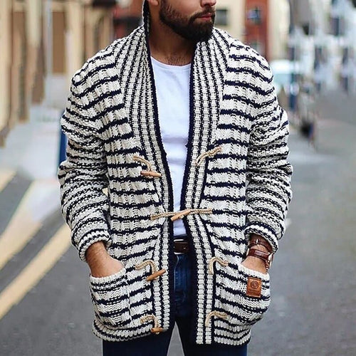 Drune | Strickjacke Streifenmuster Schalkragen Knöpfe Bequeme Passform