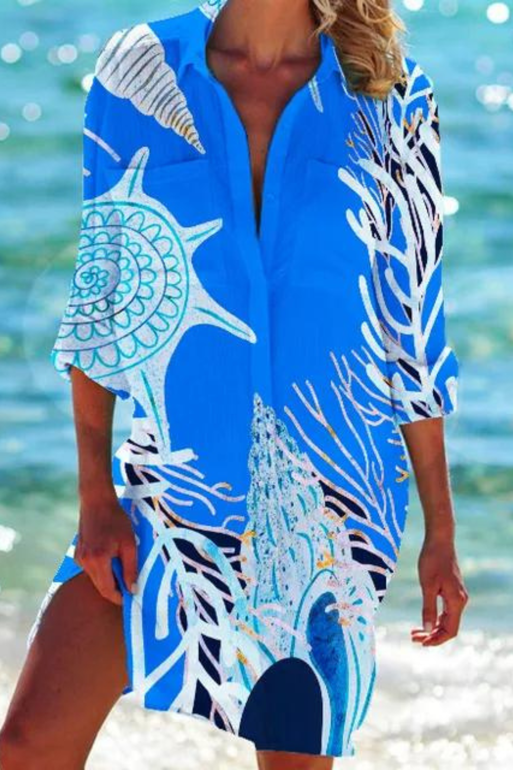 Drune - Lange Strandbluse mit Meeresmotiv
