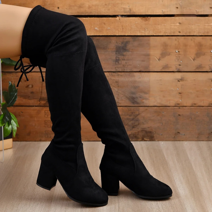 Drune | Überknie Stiefel Damenstiefel, Schnürverschluss, Bequeme Passform