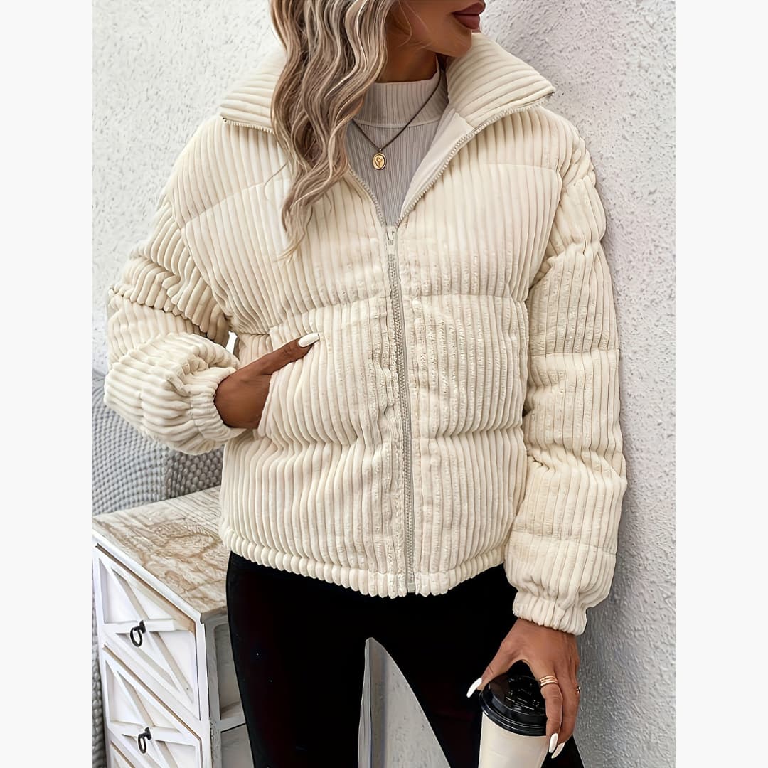 Drune | Damen Ribbed Daunenjacke mit Reißverschluss Thermische Langarmjacke