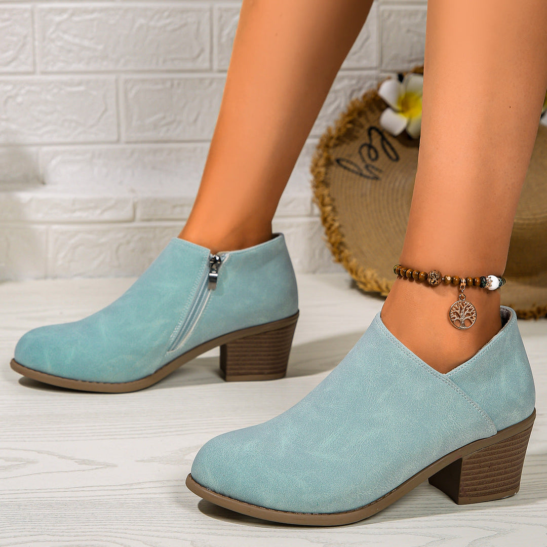 Drune | Stiefeletten - Damen bequeme Stiefel mit Blockabsatz und Reißverschluss
