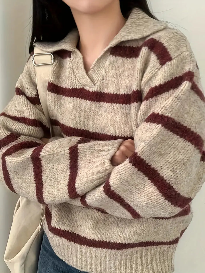 Drune | Gestreifter Strickpullover mit V-Ausschnitt