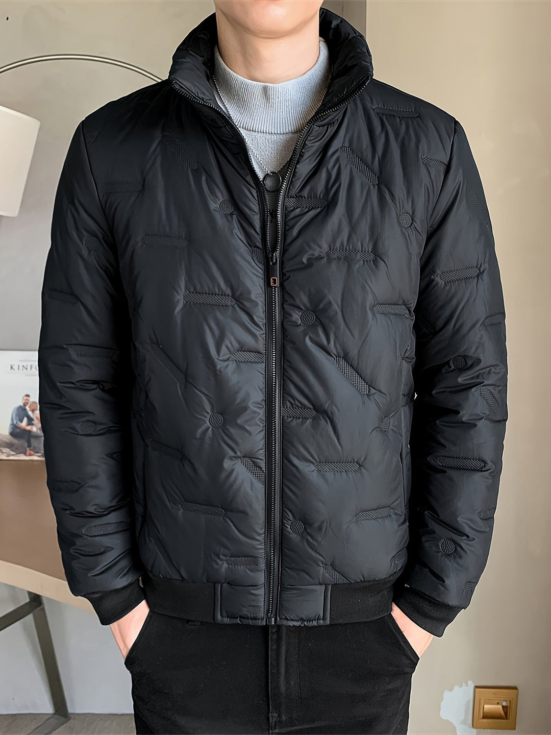 Drune | schwarze Winterjacke mit Reißverschluss und hohem Kragen für Herren - Ideal für Herbst/Winter