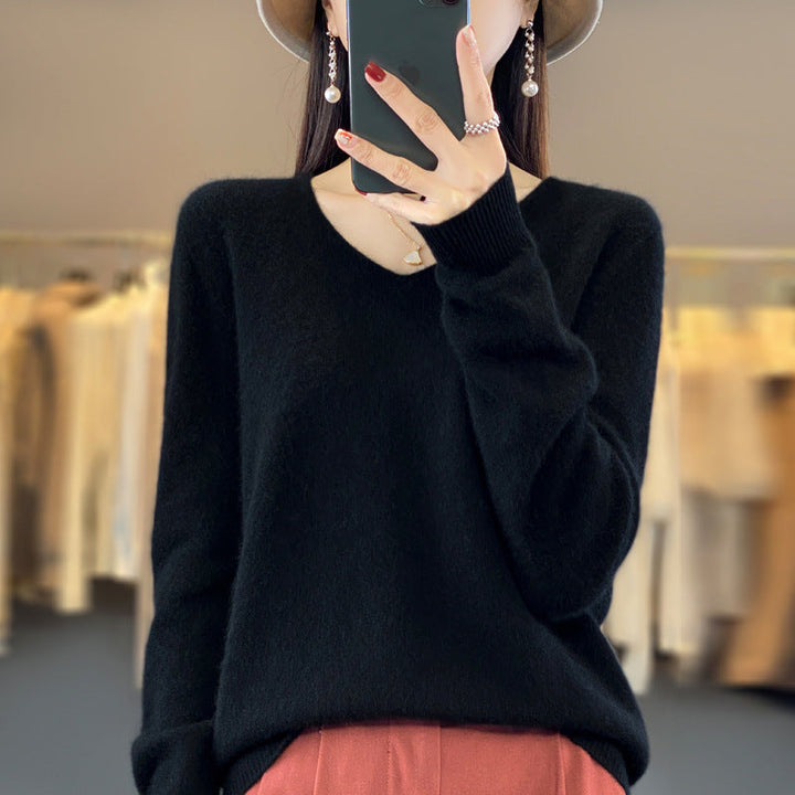 Drune | Lockere Damenpullover mit V-Ausschnitt für Herbst und Winter
