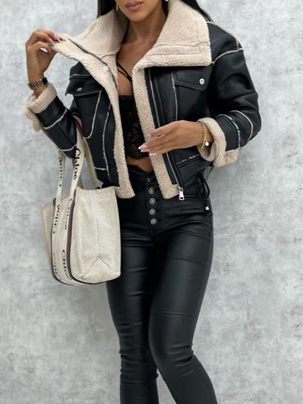 Drune | Farbe Vintage Lammwoll Kurze Reißverschlussjacke