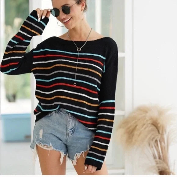 Drune | gestreifter V-Ausschnitt-Strickpullover für lässig-schicke Looks