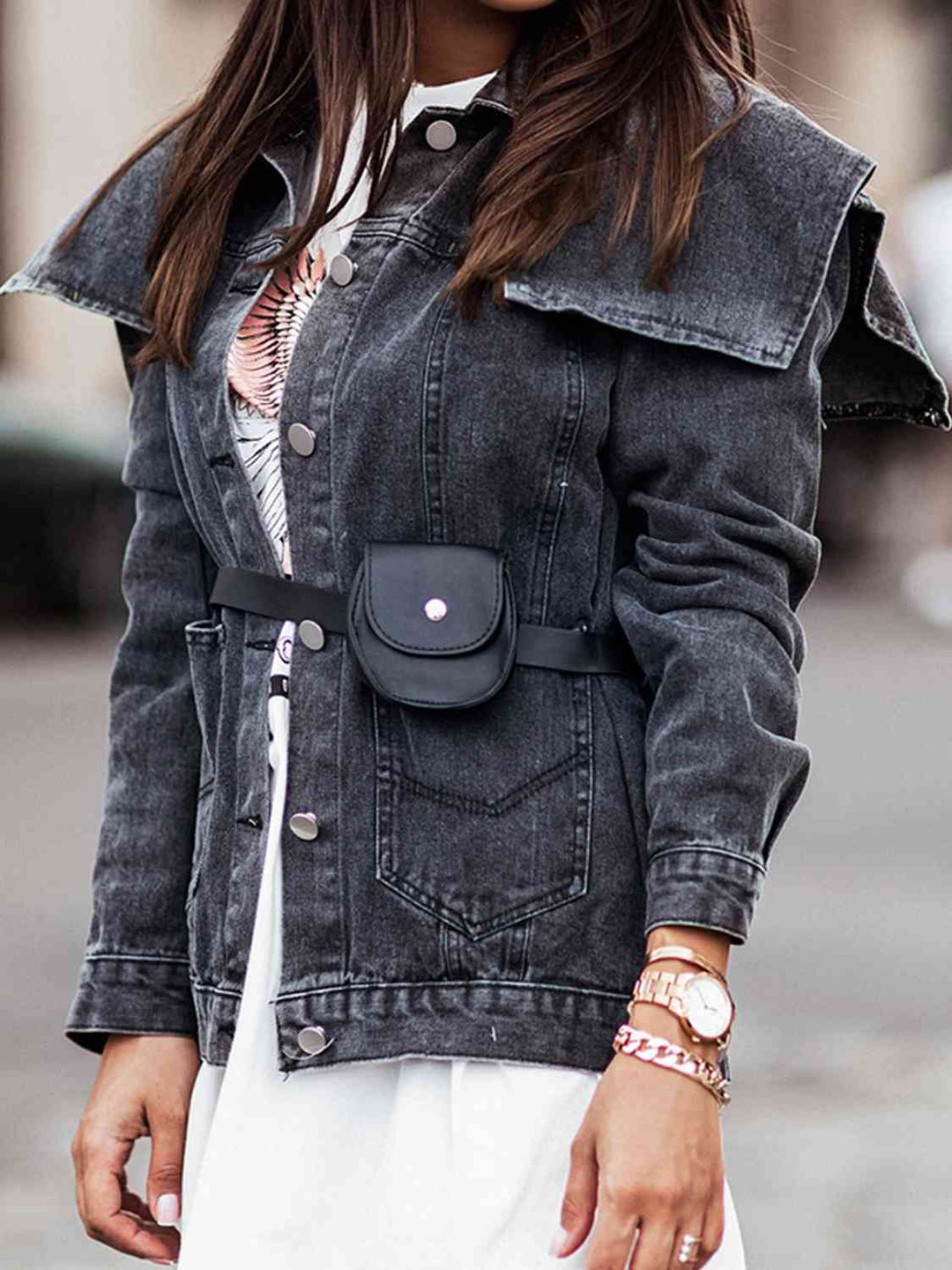 Drune | Kragenhals Knopfverschluss Denimjacke