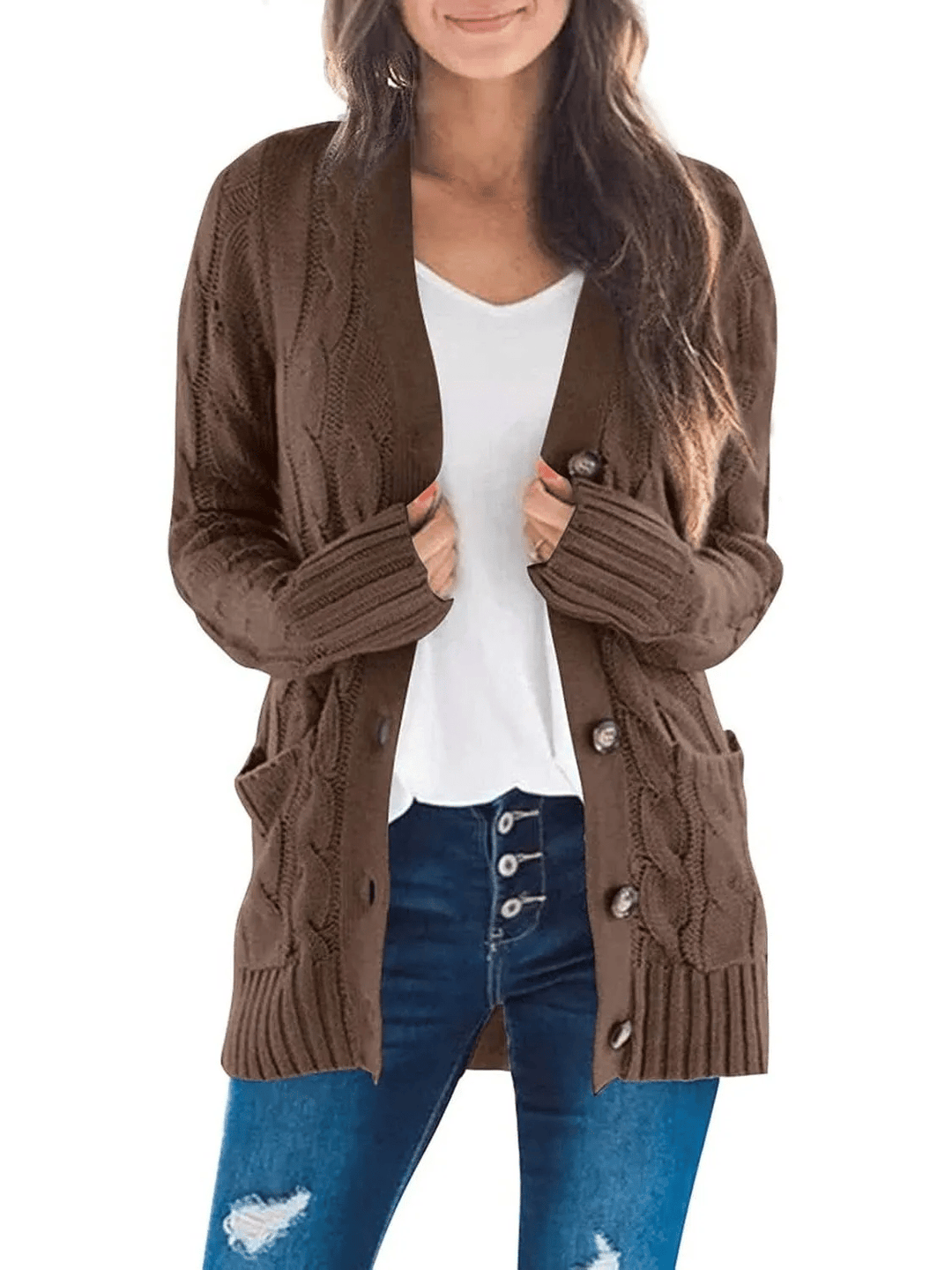 Drune | Offener Strickcardigan mit Zopfmuster