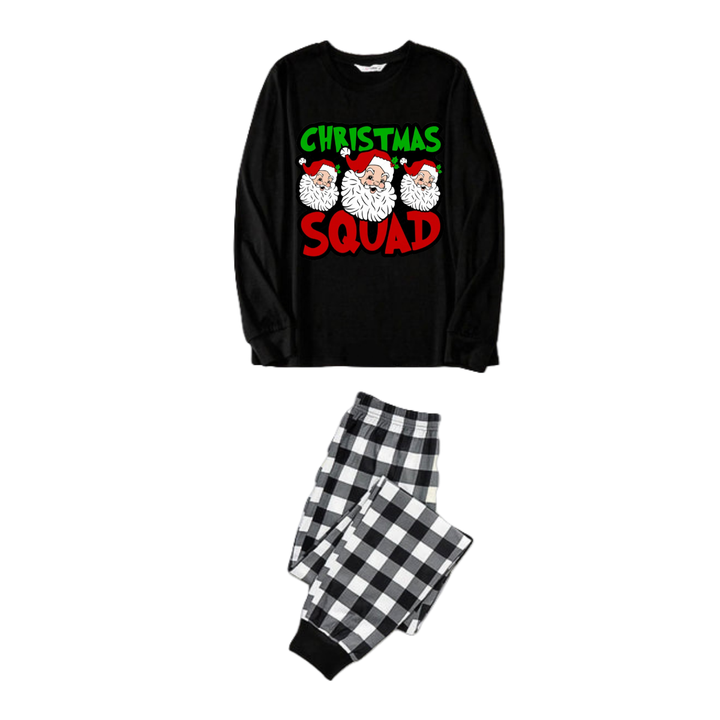 Drune | Paar Schwarz-weiß Kariert Pyjamas "Santa Squad" und Weihnachtsmann Druck