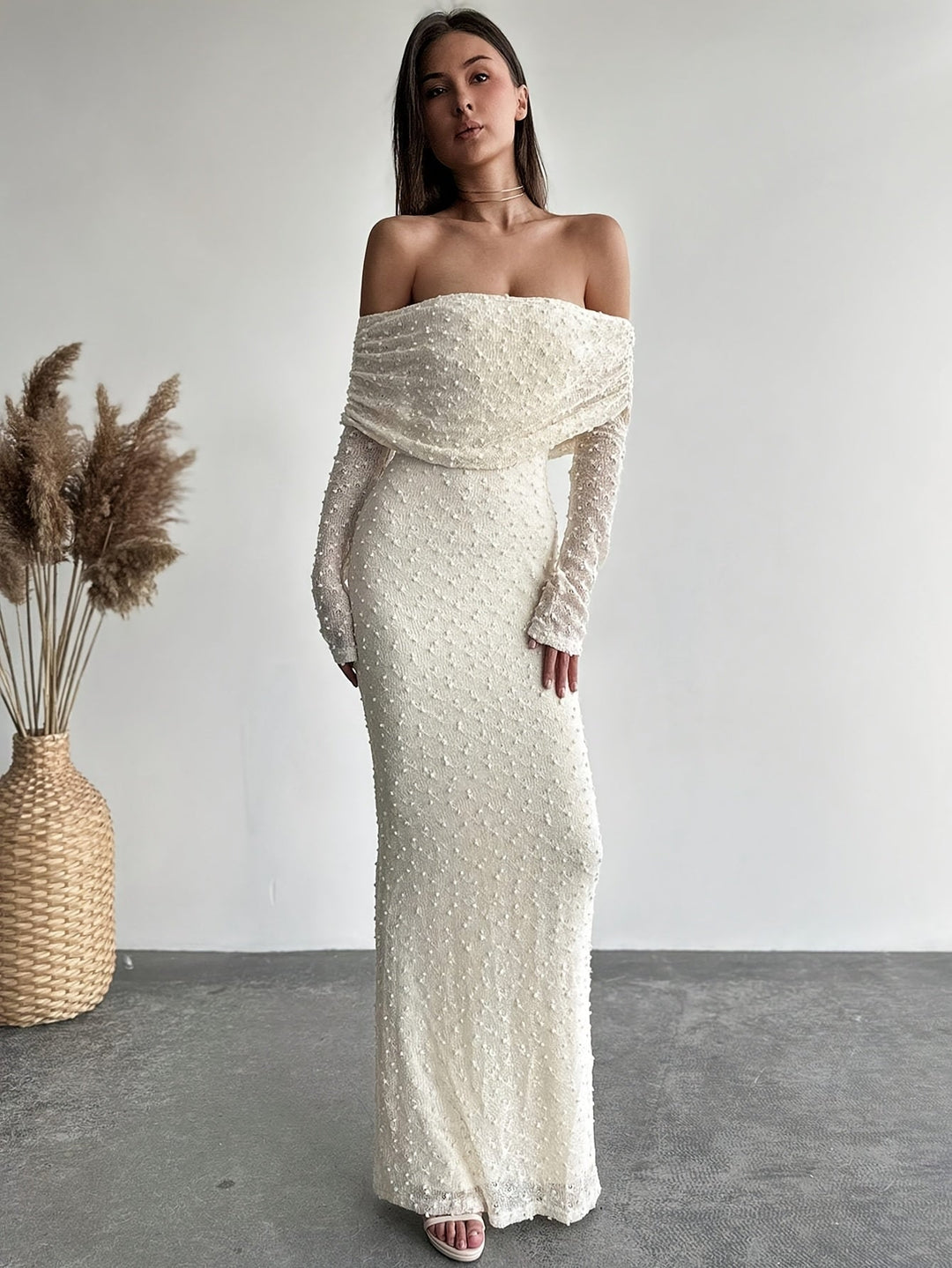 Abendkleid Glitzernd Schulter Pailletten