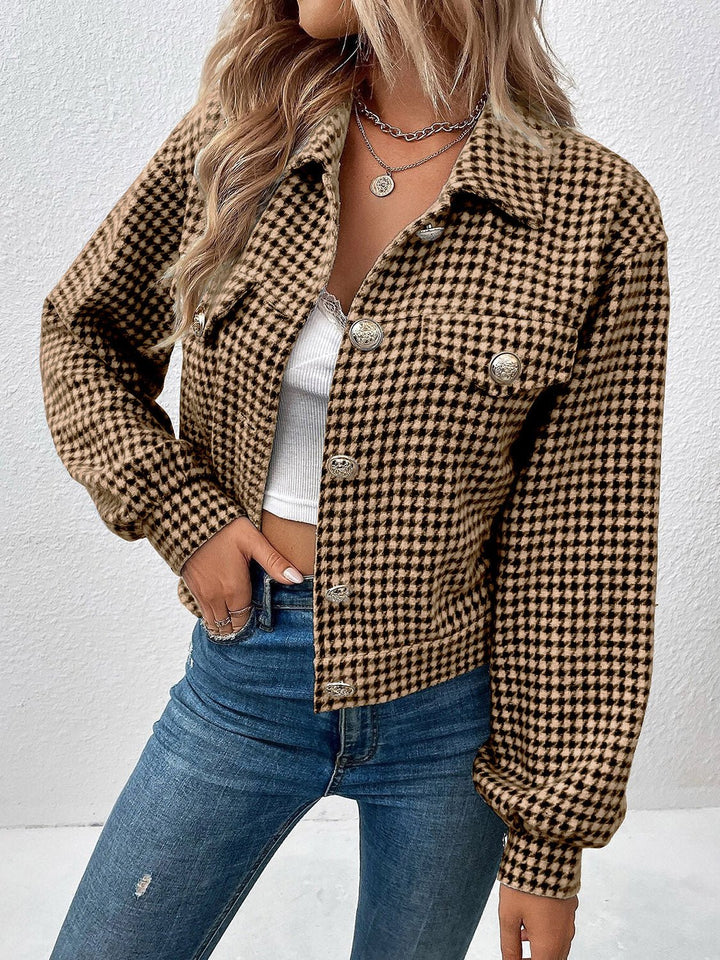 Drune | Kurze Jacke mit Hahnentritt-muster Knopfverschluss Schick und Klassischer Stil