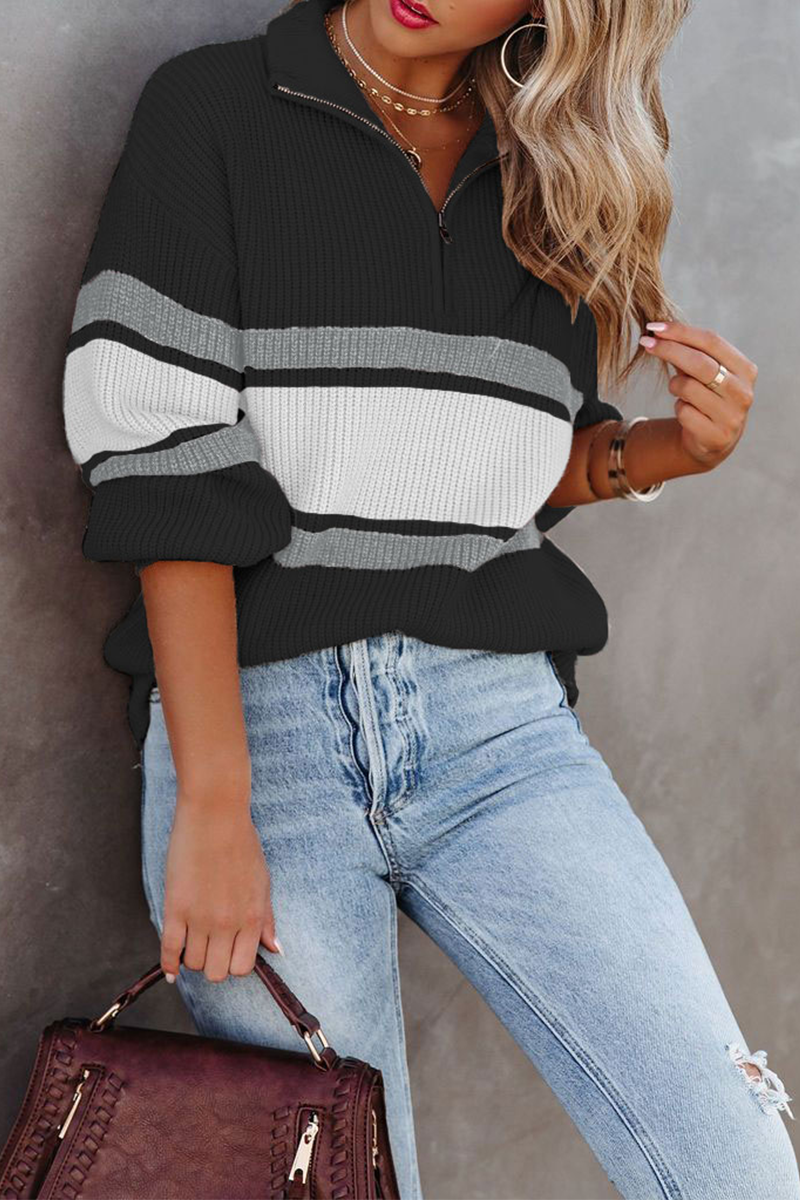 Drune | lässiger Strickpullover mit Reißverschluss und Patchwork-Kragen