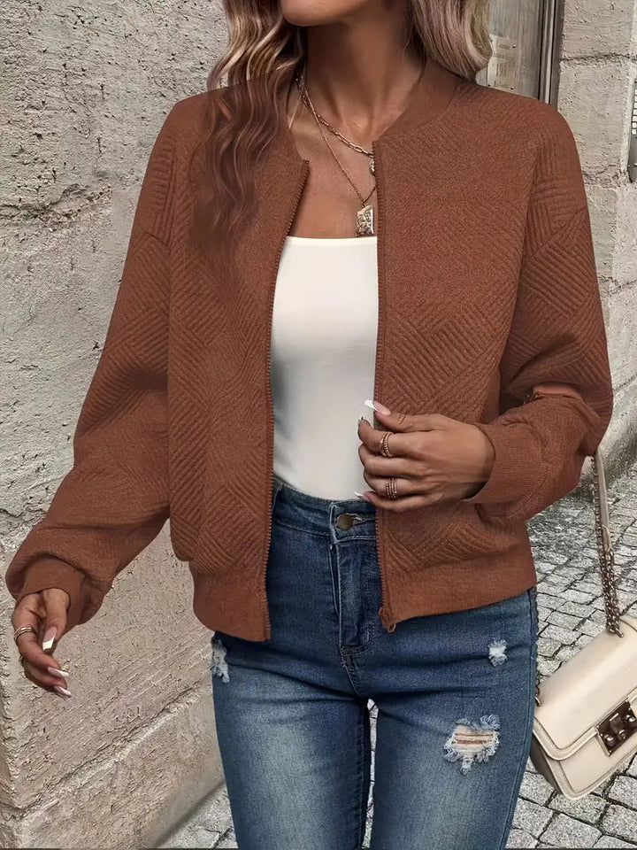 Drune | Cardigan - Damen Herbst Zip-Up Texturierter Cardigan mit Rippbund