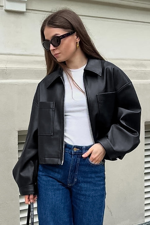 Drune | Figur Matte Leder Kurze Jacke