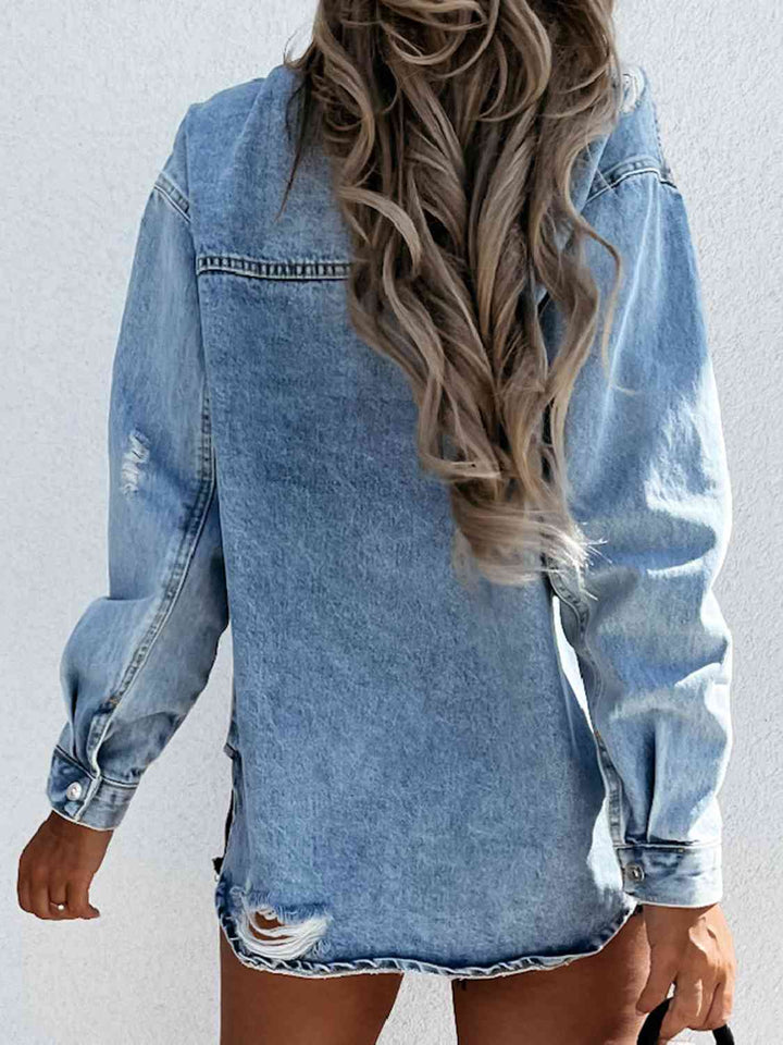 Drune | Ausgefranste Snap Down Denimjacke