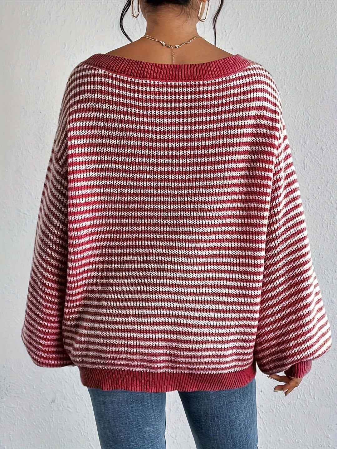 Drune |  Schulterfreier Baumwollpullover mit Streifen, elastischem Stoff und Rundhalsausschnitt Pullover Damen - Ideal für Frühling