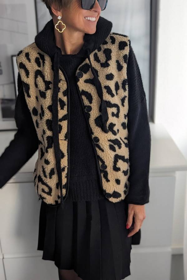 Drune | Leopardenmuster Frontöffnung Lässige Herbst- und Winterweste Jacke