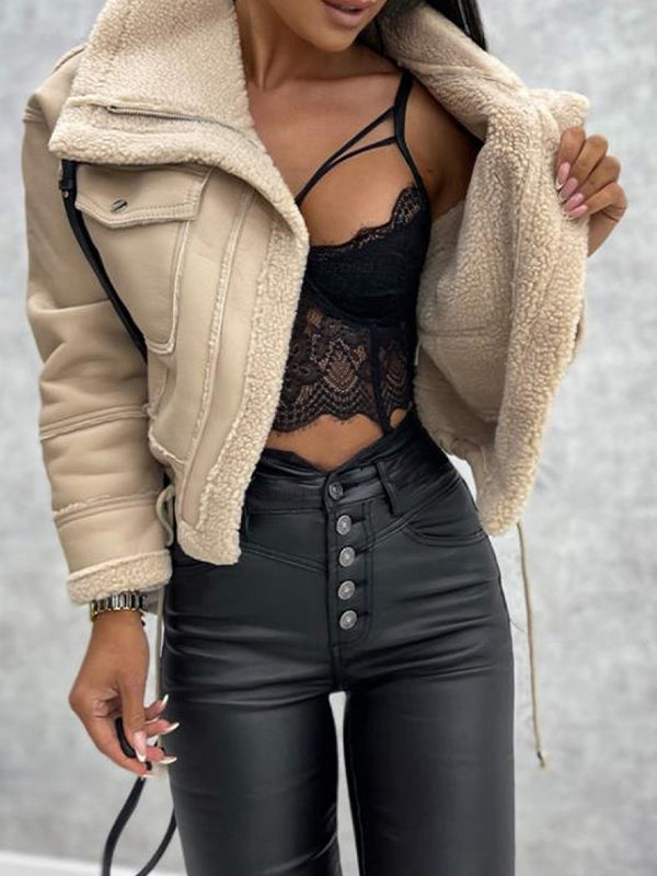 Drune | Farbe Vintage Lammwoll Kurze Reißverschlussjacke