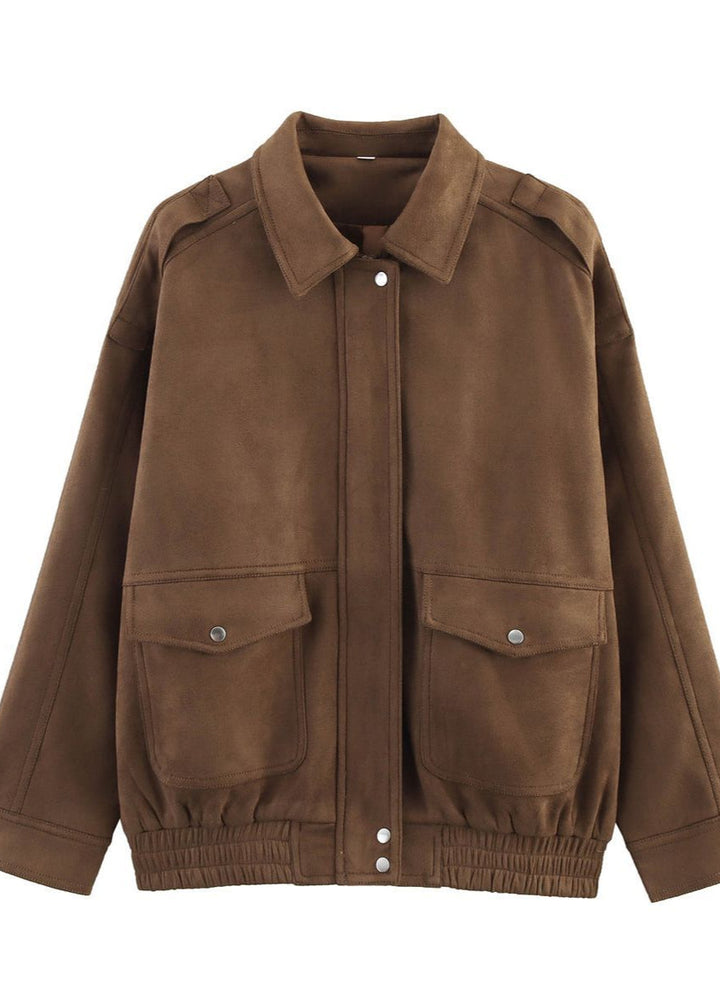 Drune | Effekt Oversized Jacke mit Fronttaschen – Braun