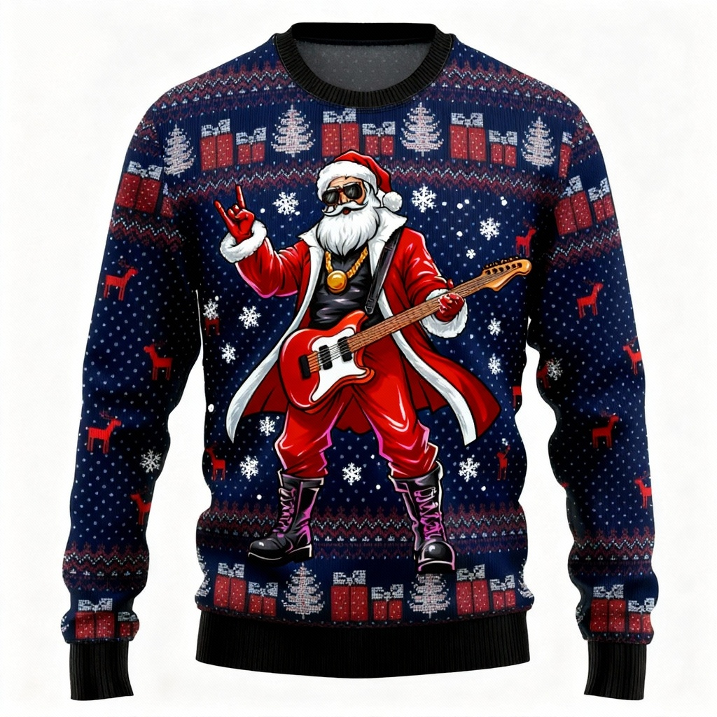 Drune | Maximale Freude, minimaler Aufwand: Rock Star Santa Print Feiertagspullover