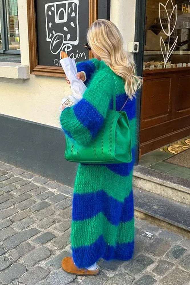 Drune | gestreifter übergroßer Strickcardigan