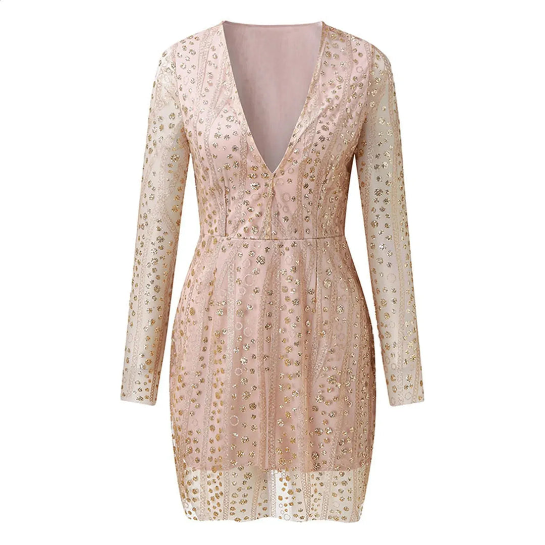 Durchsichtiges Damen Paillettenkleid in Gold für Party & Events | Drune