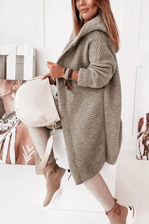 Drune | Damen Strickweste mit Kapuze und Knopfverschluss