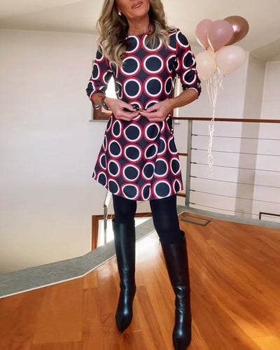 Drune | Kleid mit Rundhalsausschnitt und Kreis Print