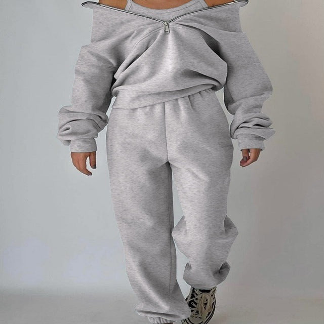 Drune | teiliges sportliches Set - trendige Damen Sweatjacke mit Jogginghose