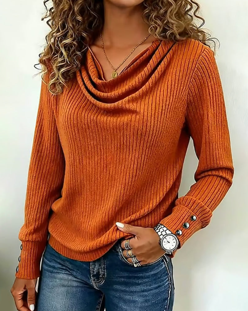 Drune | Shirt Einfarbig Drapierter Hals Gestrickt
