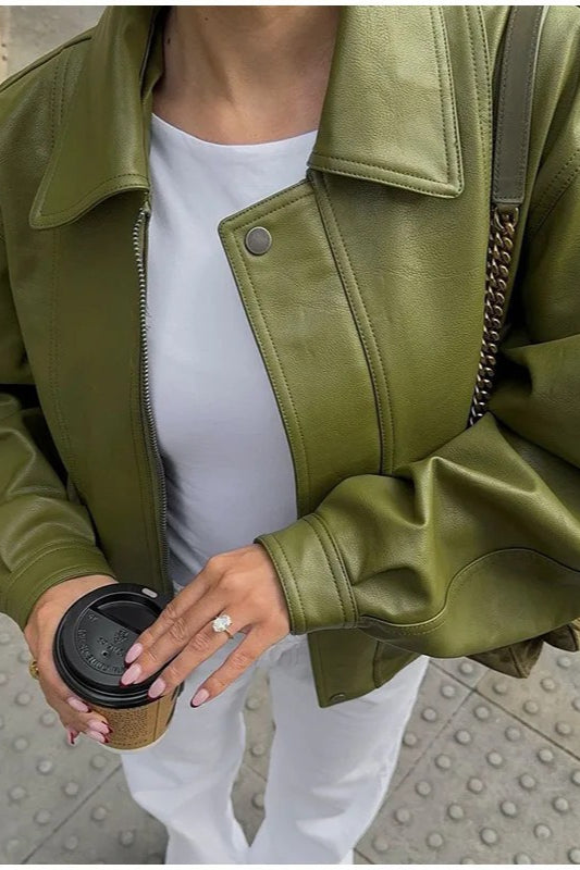 Drune | Grüne Kunstlederjacke