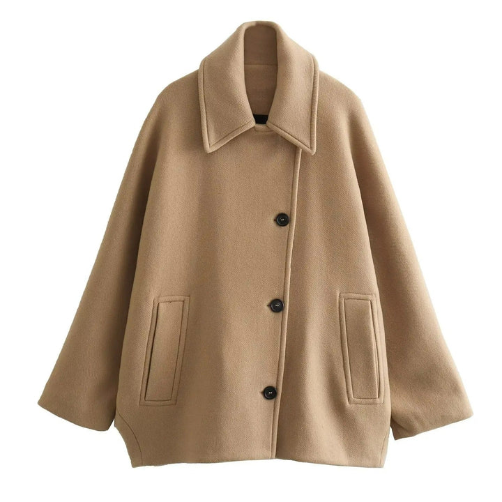 Drune - Trendy Kurzer Mantel Mit Polokragen Und Kapuzenärmeln Aus Gemischtem Stoff