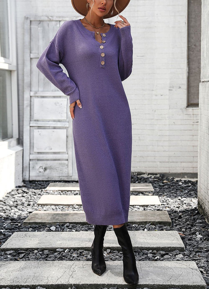Drune | Schicker Herbst Sweatkleid mit Knopfdetail für Frauen