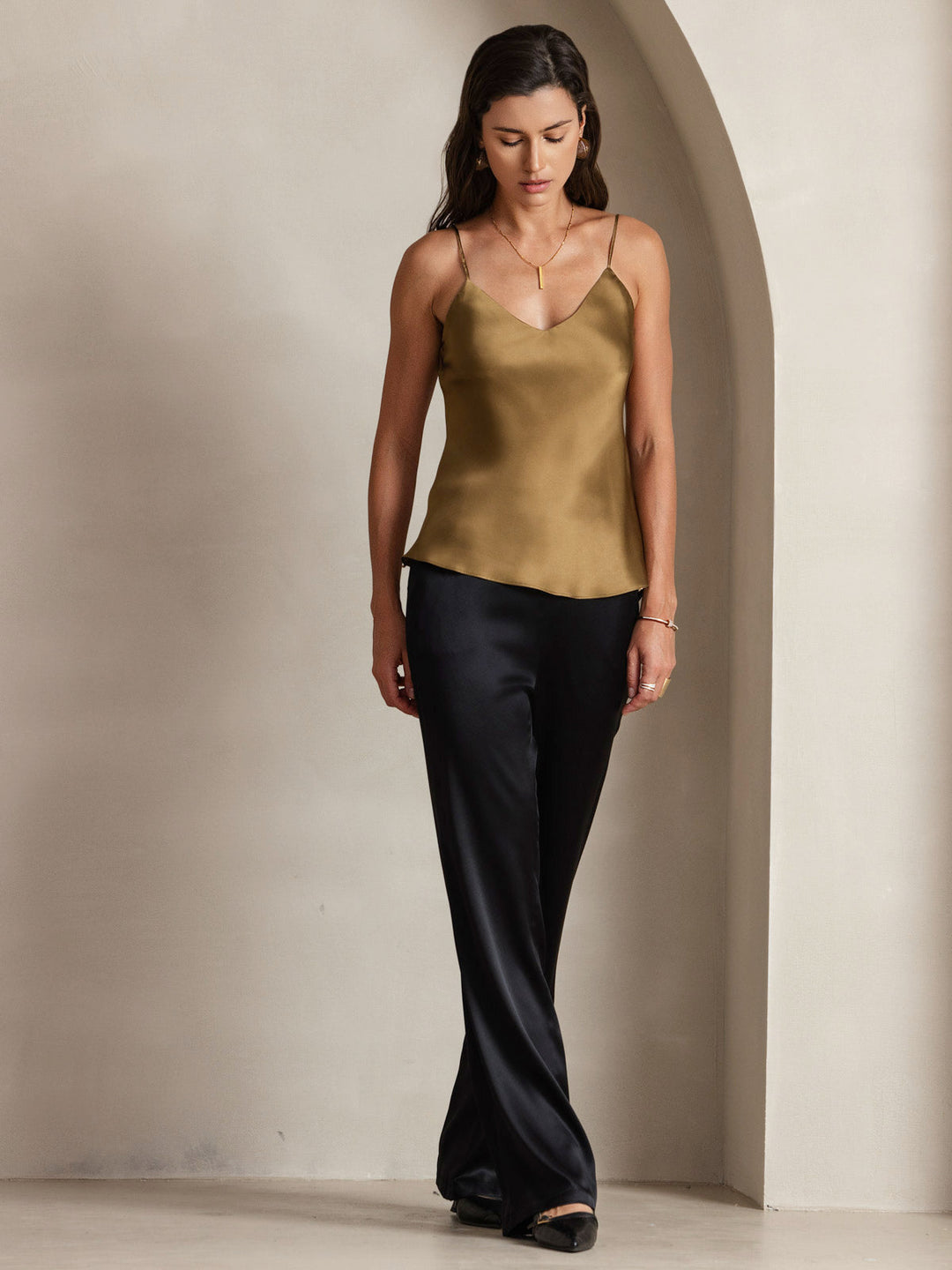 Drune | V-Ausschnitt Reine Seide Spaghettiträger Camisole Top