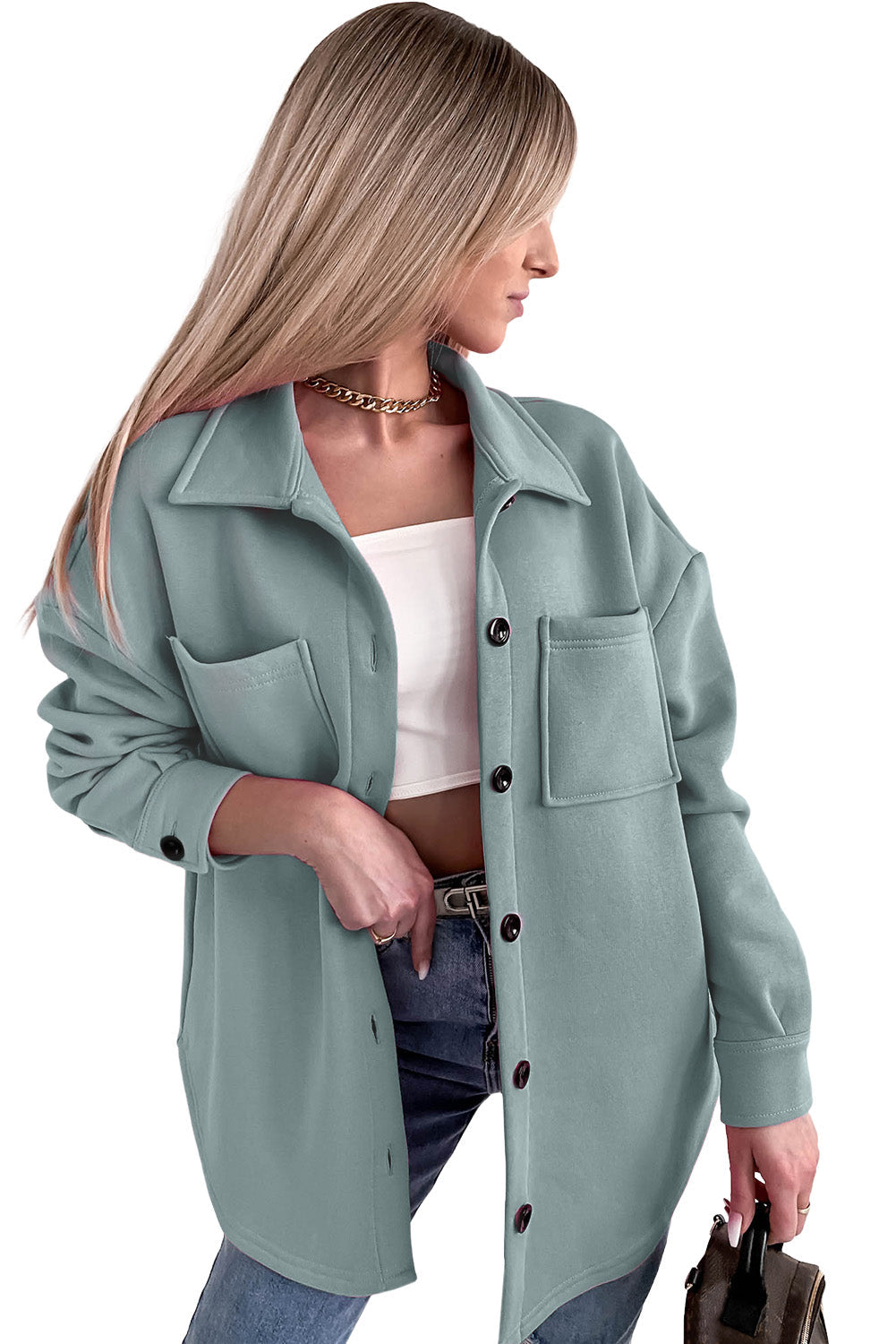 Drune | Oversized Hemdbluse mit Großen Taschen Polyester Minimalistisch und Stilvoll