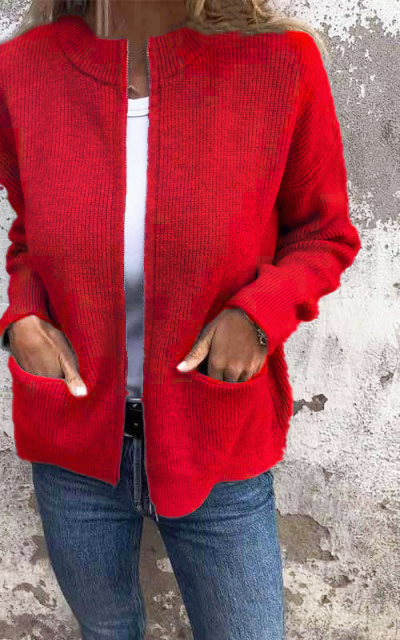 Drune | Strickjacke - Rundhalsausschnitt & Reißverschluss - Weiche Baumwolle