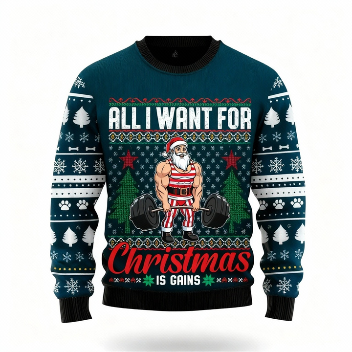 Drune | Verspielter Weihnachtsmann Muster Druck - Vintage Weihnachtsikone Hässlicher Pullover