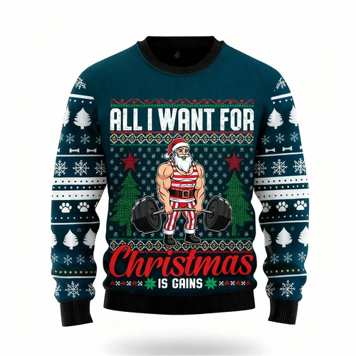 Drune | Verspielter Weihnachtsmann Muster Druck - Vintage Weihnachtsikone Hässlicher Pullover