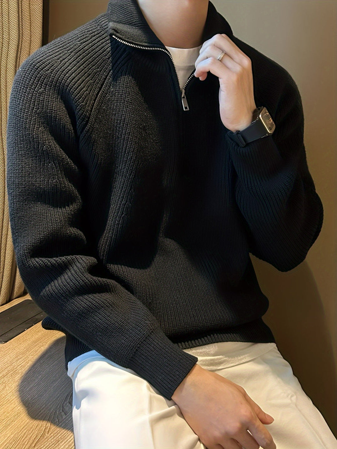 Drune | Rippstrickpullover mit Hohem Kragen und Reißverschluss Baumwolle Elegant und Bequem