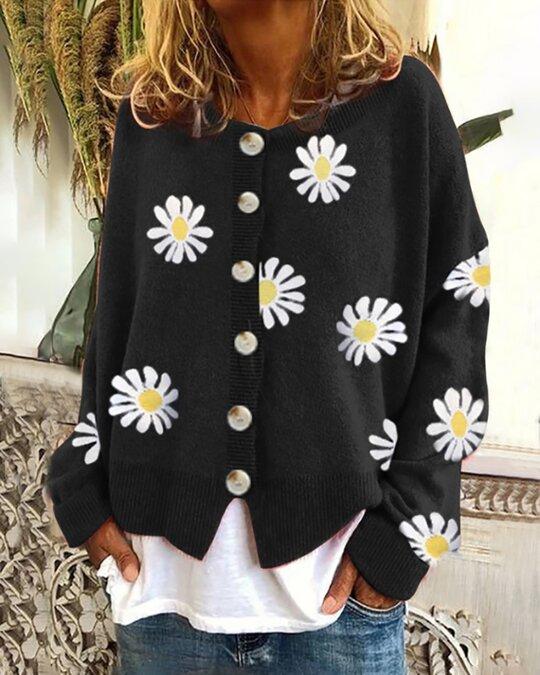 Drune | Blumengemusterte Strickjacke Weich und Leicht Lässige Eleganz