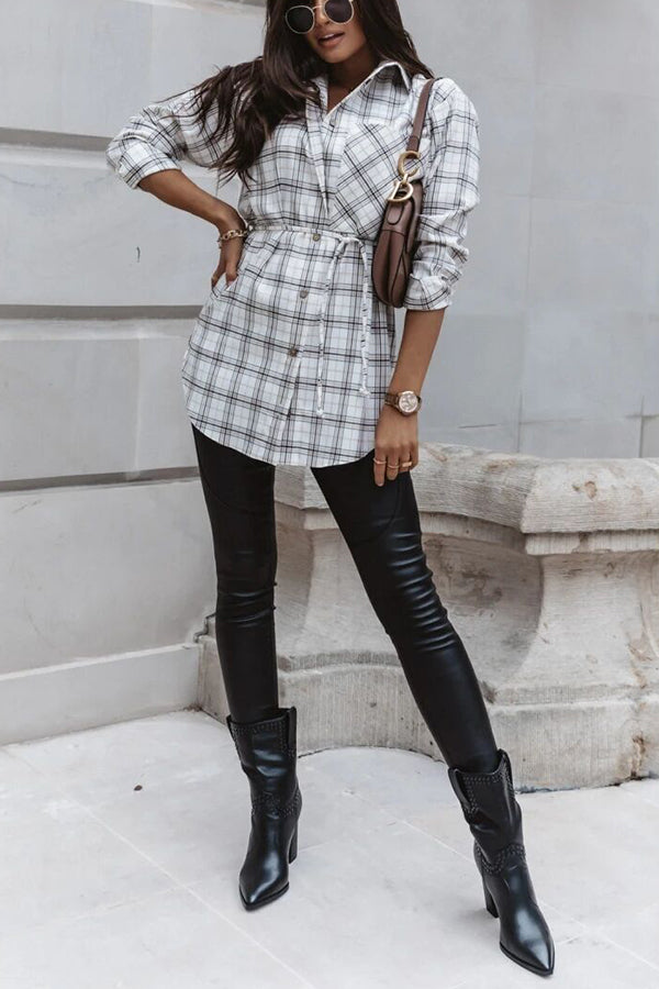 Drune | Grab My Hand Karierter Button-Up Gürtel Hemd