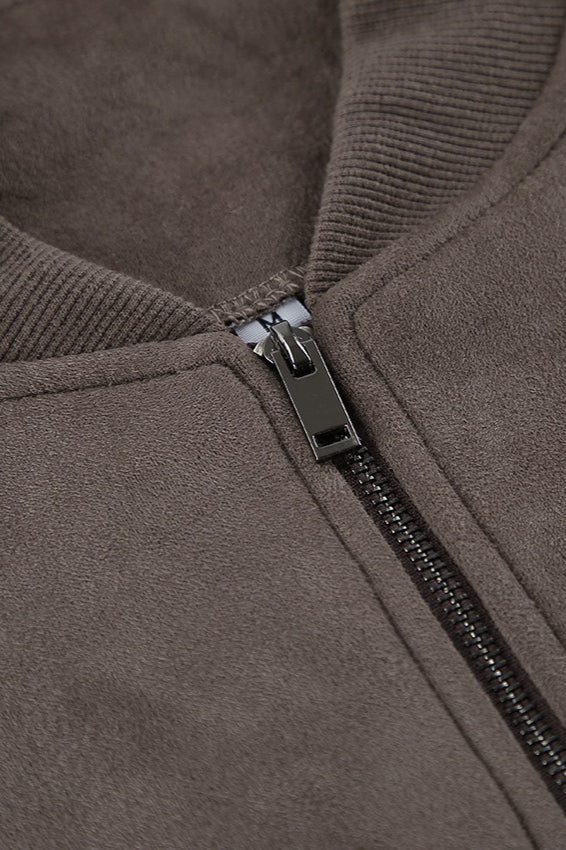 Drune | Graue Wildleder Bomberjacke