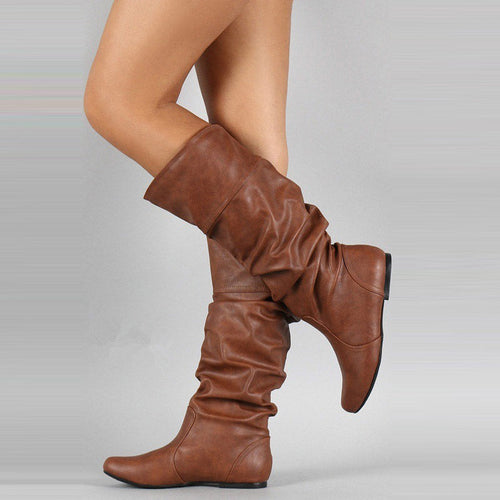 Drune | Größe Damen Mid-Calf Stiefel mit Plisseefalten – Modisch und bequem