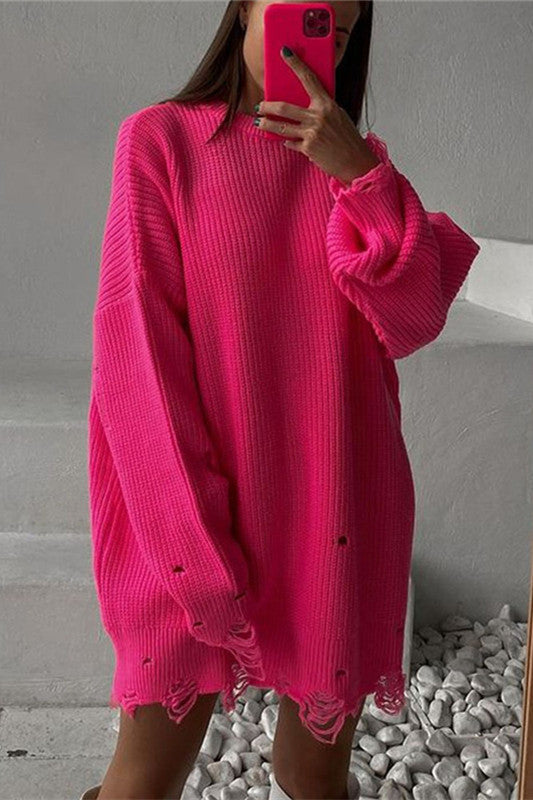 Drune Ripped O Neck Oversized Sweater Kleid