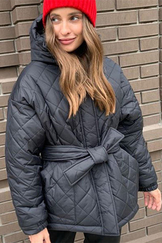 Drune | Krawattengürtel Lockere Argyle Kapuzenparka