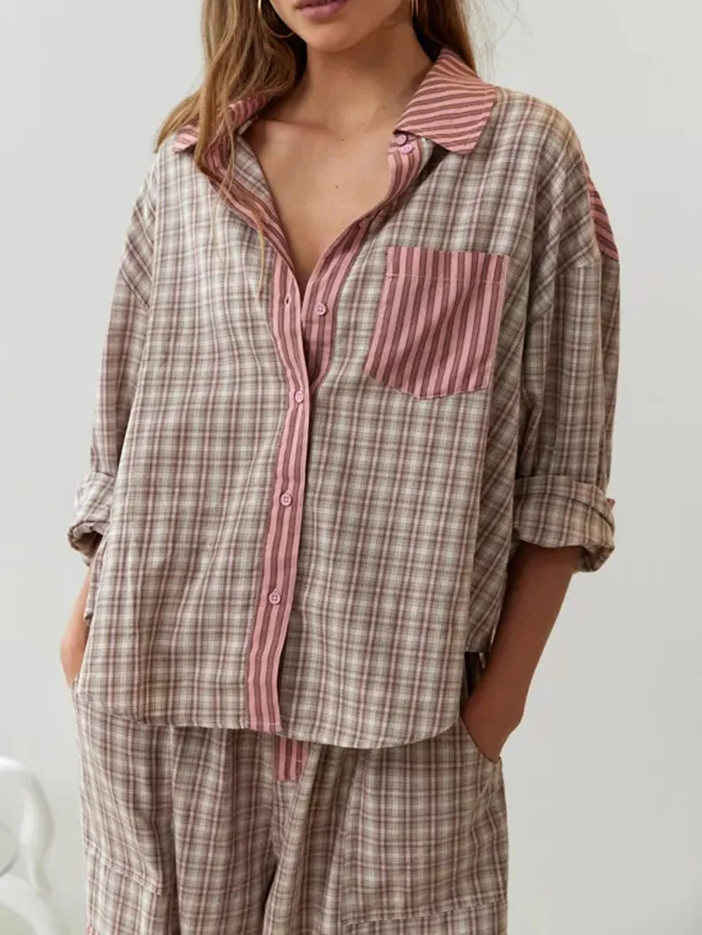 Drune | teilige lässige Pyjama-Set - entspannte Damen Schlafmode