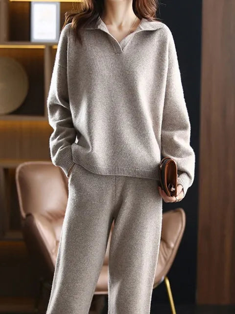 Drune | 2-Teiliges Set Für Damen Mit Oversize Trainingsanzug, Polokragen, Pullover Und Hose