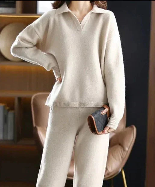 Drune | Trainingsanzug Weiche Strickware Übergroß Fit Polohemd Pullover Und Hose