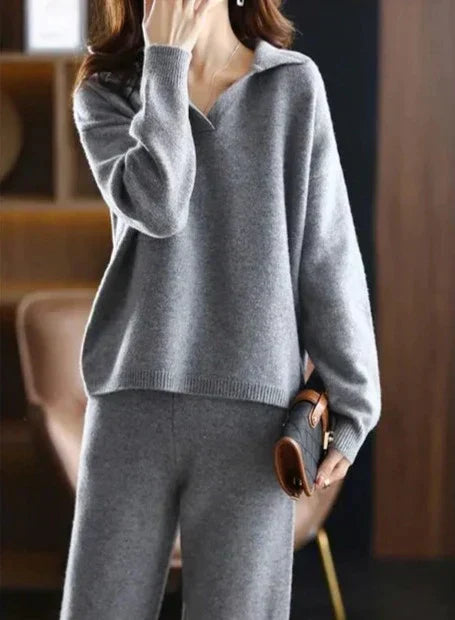 Drune | Trainingsanzug Weiche Strickware Übergroß Fit Polohemd Pullover Und Hose