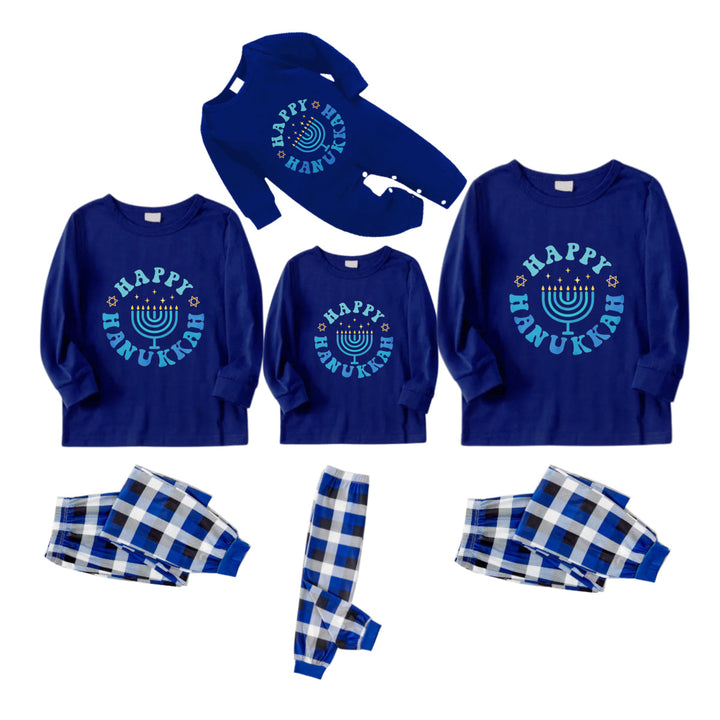 Drune | Familie Frohes Hanukkah Blau&Weiße Karierte Matching-Pajamas